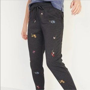 Old Navy Floral Embroidered Jogger Style Grey Sweatpants Size Large